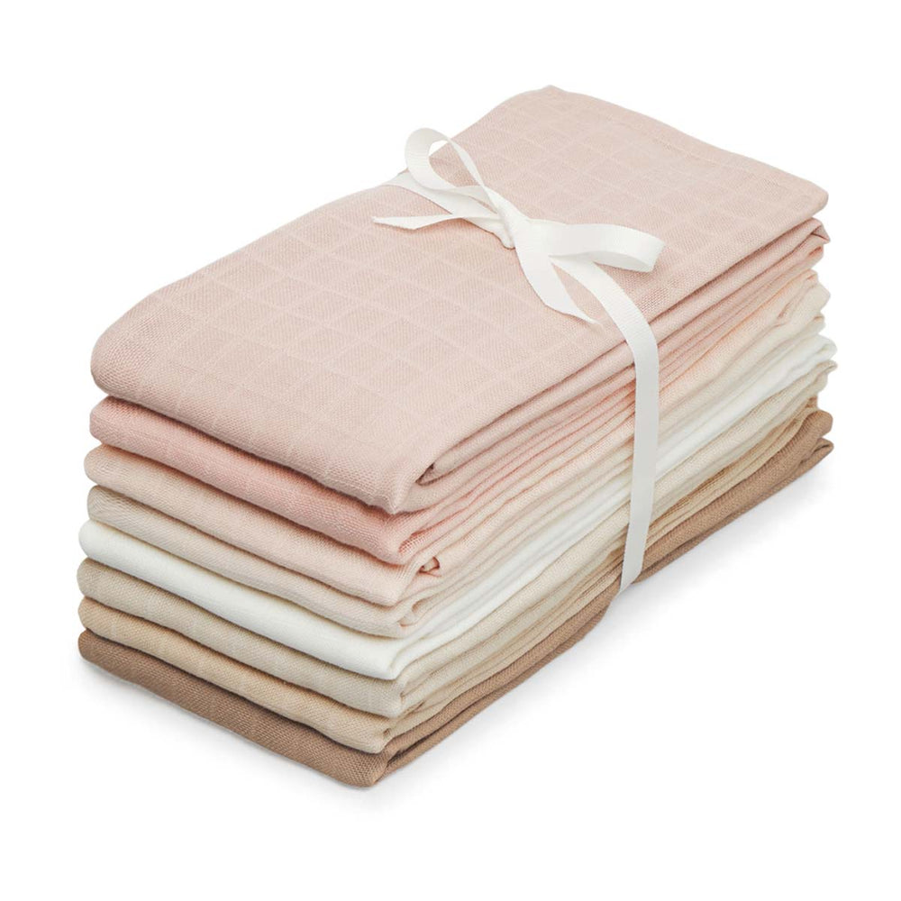 Onmisbaar bij het verzorgen van jouw baby: Cam Cam Copenhagen’s 8-pack mousseline doeken in de variant rose mix. Multifunctioneel, zacht, ademend en absorberend. 70x70 cm. VanZus