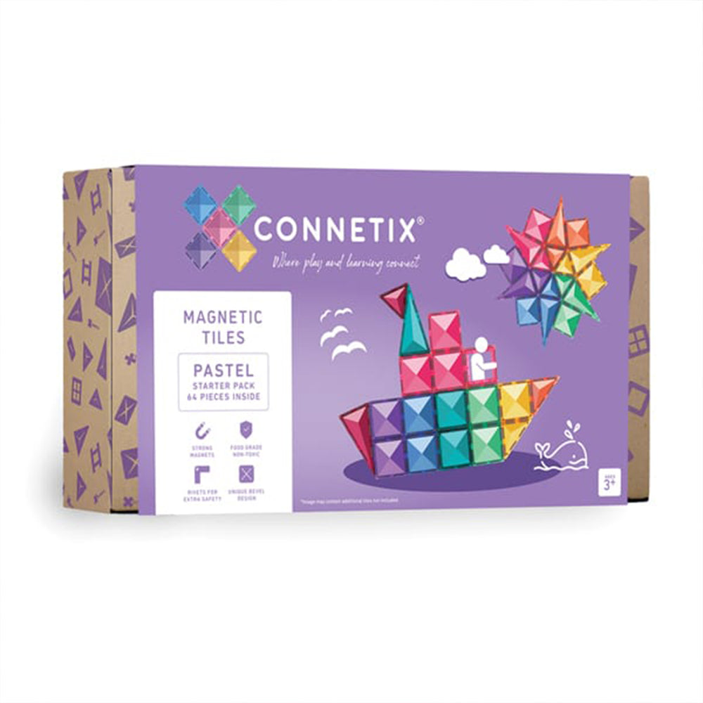 Laat het speelplezier maar beginnen met deze mooie glinsterende Connetix pastel starter pack 64 stuks! Met deze bouwset kan je kindje de mooiste bouwwerken maken in prachtige pastelkleuren. VanZus