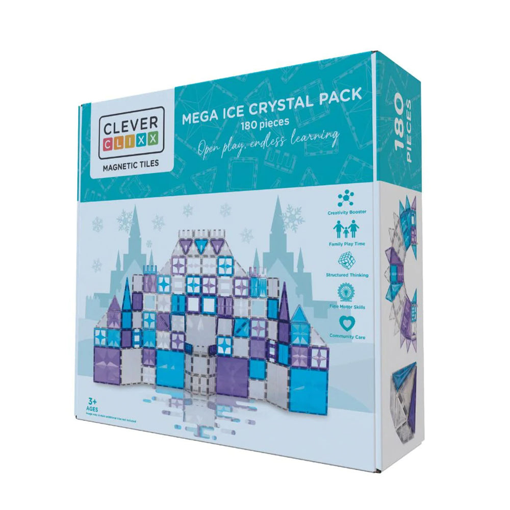 De Cleverclixx mega ice crystal pack 180 stuks is een grote set vol met magnetische bouwstenen. Je kindje kan zich urenlang vermaken met deze set en het ene na het andere bouwwerk maken. VanZus