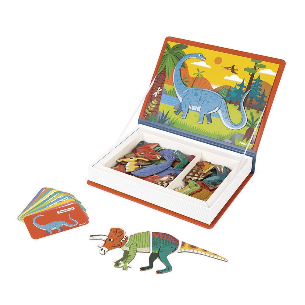 Is het tijd voor ontspanning? Dan is het tijd voor het magnetibook dinosaurus speelgoed van het merk Janod. Met dit magneetboek leert je kind op een leuke en ontspannen manier over verschillende dinosaurussen. VanZus