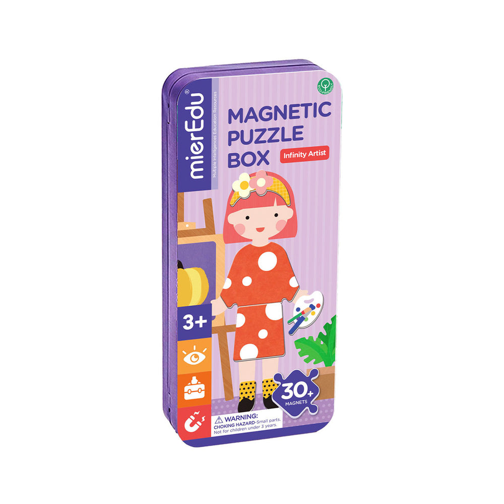 Het perfecte speelgoed voor onderweg: de magnetische puzzeldoos kunstenaar van MierEdu. 30-delig, magnetische puzzelstukjes in handige meeneem doos. Vanaf 3 jaar. In diverse varianten. VanZus