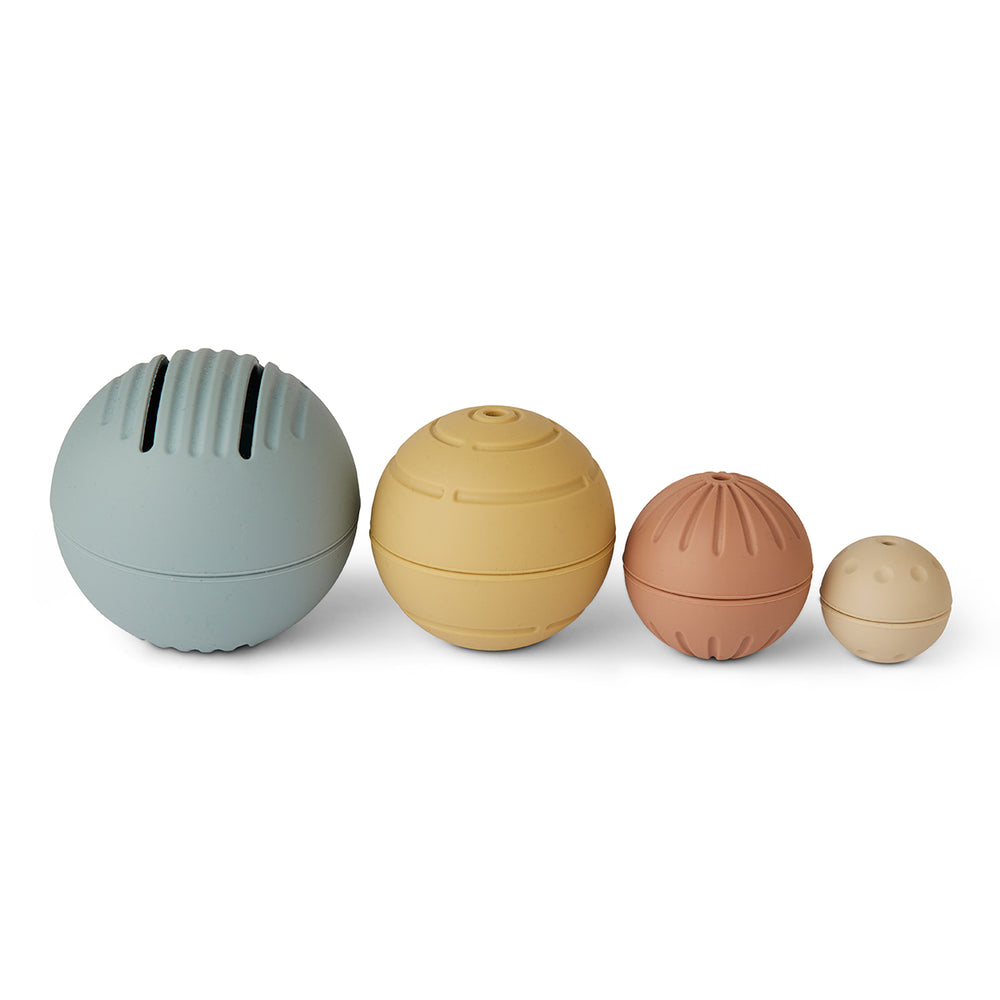 Rollen, gooien en knijpen! Veel speelplezier met de 4-pack neo siliconen ballen in de kleur multi mix van Nuuroo. Ideaal voor kleine handjes en het stimuleren van de ontwikkeling. VanZus