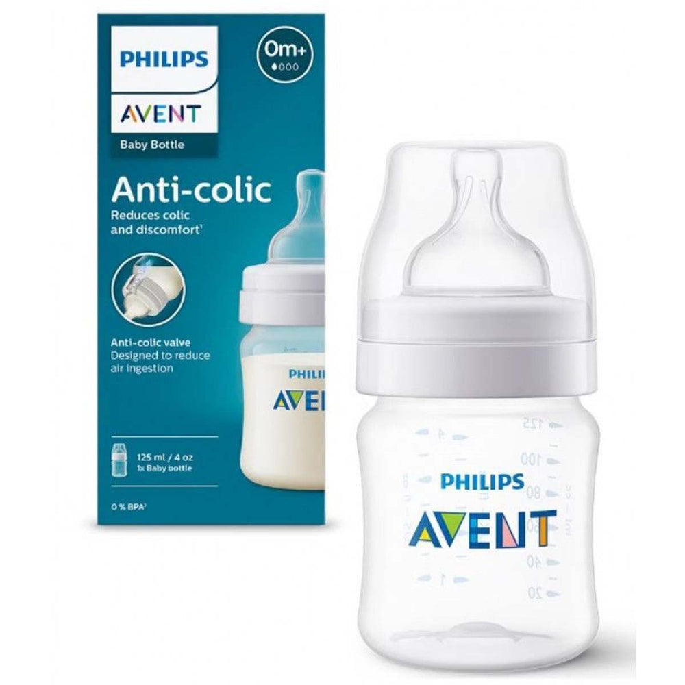 De Philips Avent babyfles anti-colic 125 ml met ingebouwd antikoliekventiel voorkomt dat er lucht in de maag van jouw baby terechtkomt. Inhoud: 125 ml. Vanaf 0 maanden. Speen voor pasgeborenen (uitvloei 1 druppel). VanZus.