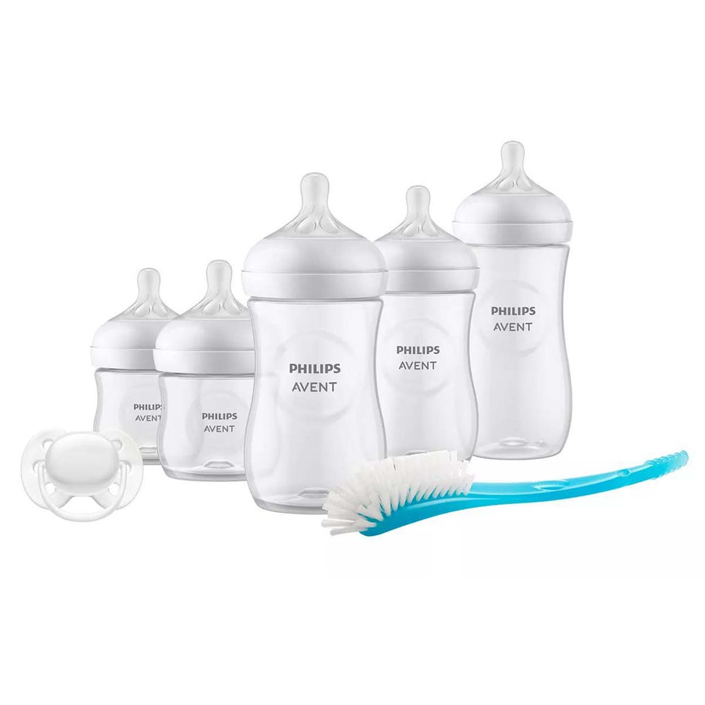 Philips Avent babyflessen natural response starterset 5 stuks ondersteunt het natuurlijke zuigritme van je baby. Inhoud: 2x 125 ml, 2x 260 ml, 1x 125ml. Met verschillende spenen van 0+ t/m 6+ maanden. VanZus.