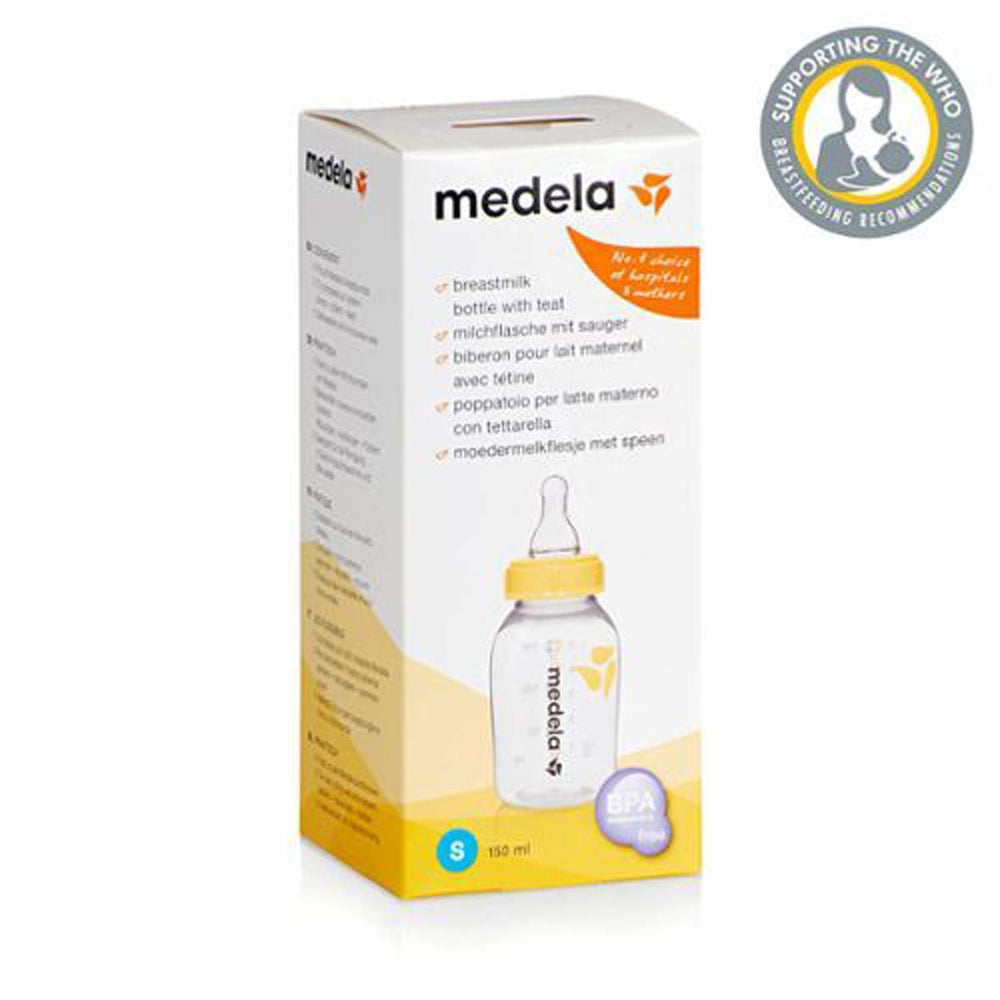 Dit is de de Medela fles 150 ml met flesspeen S. Medela staat bekend haar assortiment voor moeder en kind. Inhoud van de fles: 150 ml, met slow flow flesspeen. Geschikt voor: vaatwasser, vriezer, magnetron. BPA-vrij.