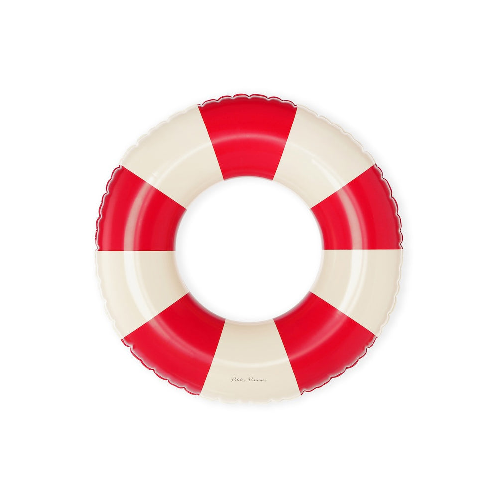 De Petites Pommes Olivia zwemband in de kleur Signal (rood) is een opblaasbare zwemband met een diameter van 45cm. Deze zwemband heeft een leuk en kleurrijk ontwerp in een streep design. VanZus
