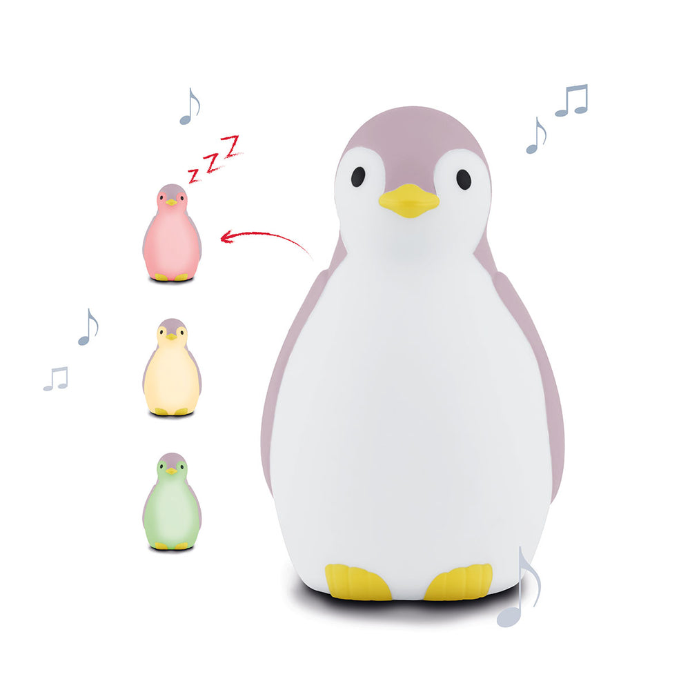 De ZAZU Slaaptrainer Pam the penguïn pink is een nachtlamp in de vorm van een pinguïn met timer en draadloze speaker. Een handig hulpmiddel voor kids om ze te leren wanneer het dag-nacht/bedtijd-speeltijd is. VanZus.