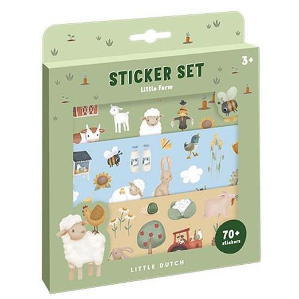Voor creatieve kindjes:  stickers little farm van het merk Little Dutch. De stickerset bestaat uit 3 stickervellen met meer dan 70 stickers en een achtergrond die versierd kan worden. Vanaf 3 jaar. VanZus
