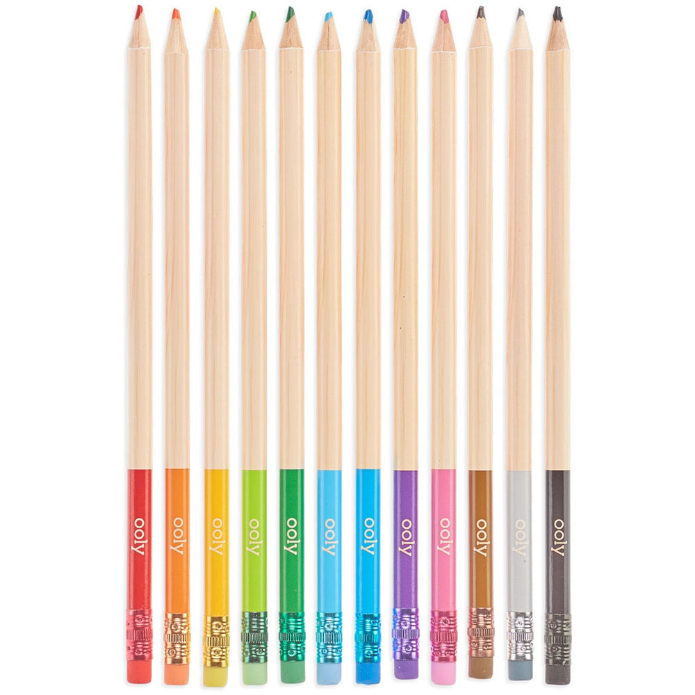 Kleuren en schrijven zonder zorgen met de UnMistakeAbles Erasable Colored Pencils van het merk Ooly. De kleurpotloden zijn volledig uitwisbaar. 12 kleuren verpakt in een hoesje. Voor onderweg of op school. VanZus
