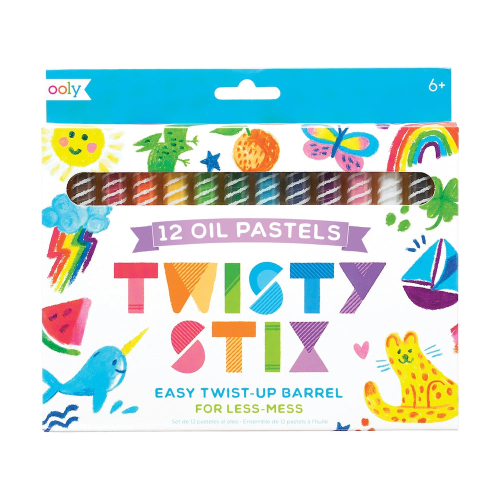 Geen plakkerige handjes met de Twisty stix pastels van Ooly. 12 gekleurde waskrijtjes met een plastic omhulsel voor schone handjes en creatieve uitspattingen. Ook leuk als cadeau, VanZus