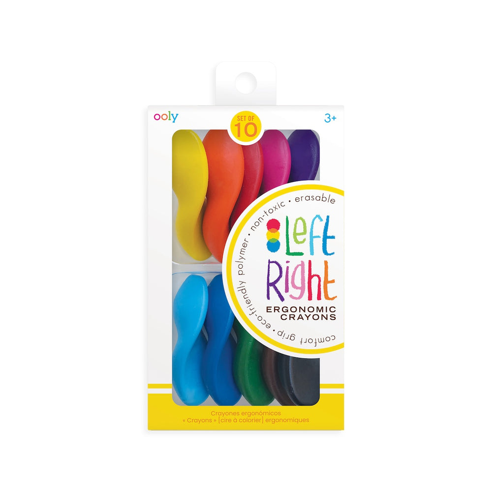 De Left Right Crayons van het merk Ooly zijn echt uniek! Geschikt voor links- als rechtshandige kinderen, ergonomische grip, uitgumbaar én geven niet af. De set bestaat uit 10 verschillend gekleurde waskrijtjes. VanZus