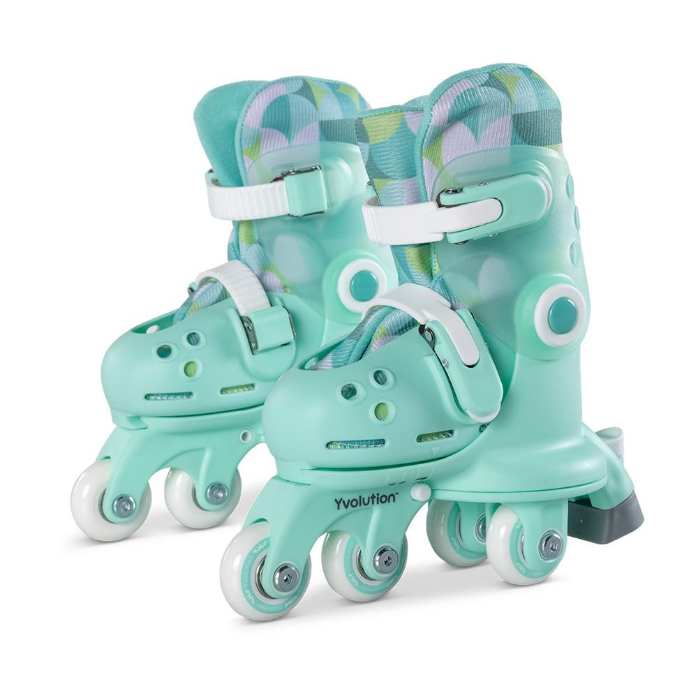 De perfecte kinderskeelers: de Twista skates groen van het merk Yvolution. Verstelbaar met een druk op de knop. Ook aan te passen naar 2 wielen naast elkaar voor meer balans. VanZus