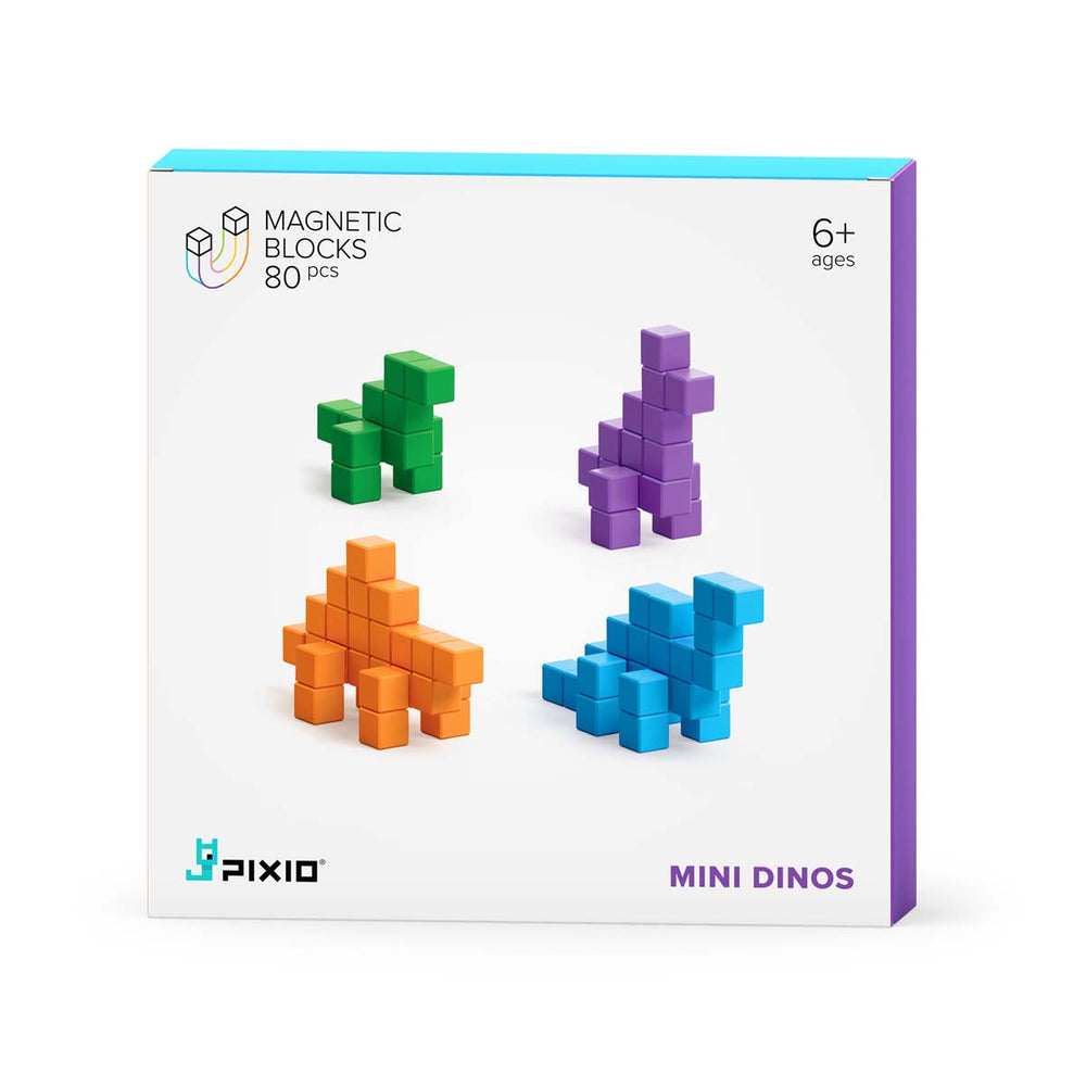 Met de PIXIO Mini Dinos set kun je je creativiteit helemaal kwijt. Met deze magnetische blokken kun je 3D pixel kunstwerken maken. In de set vind je 80 magnetische blokken in verschillende 4 kleuren. In de app word je stap voor stap meegenomen om de mooiste creaties te maken met dit toffe magneetspeelgoed! VanZus.