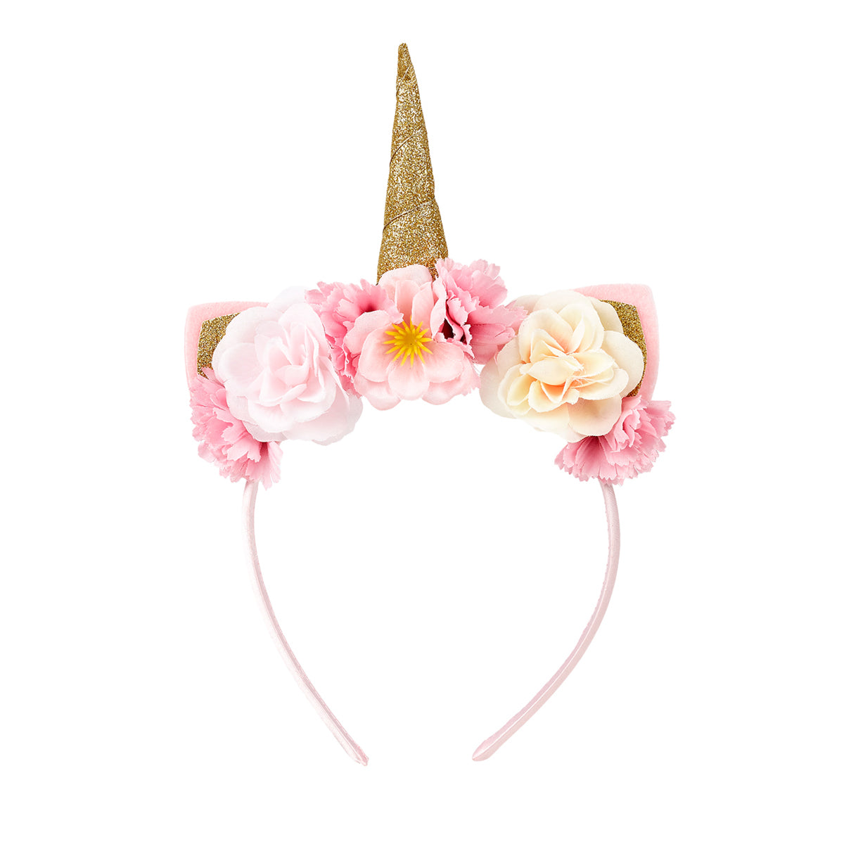 Een echte blikvanger: de diadeem unicorn goud van het merk Souza! Uitbundig, vrolijk en kleurrijk met bloemen, oortjes en een gouden hoorn. Hip en handig om haren uit het gezicht te houden. VanZus