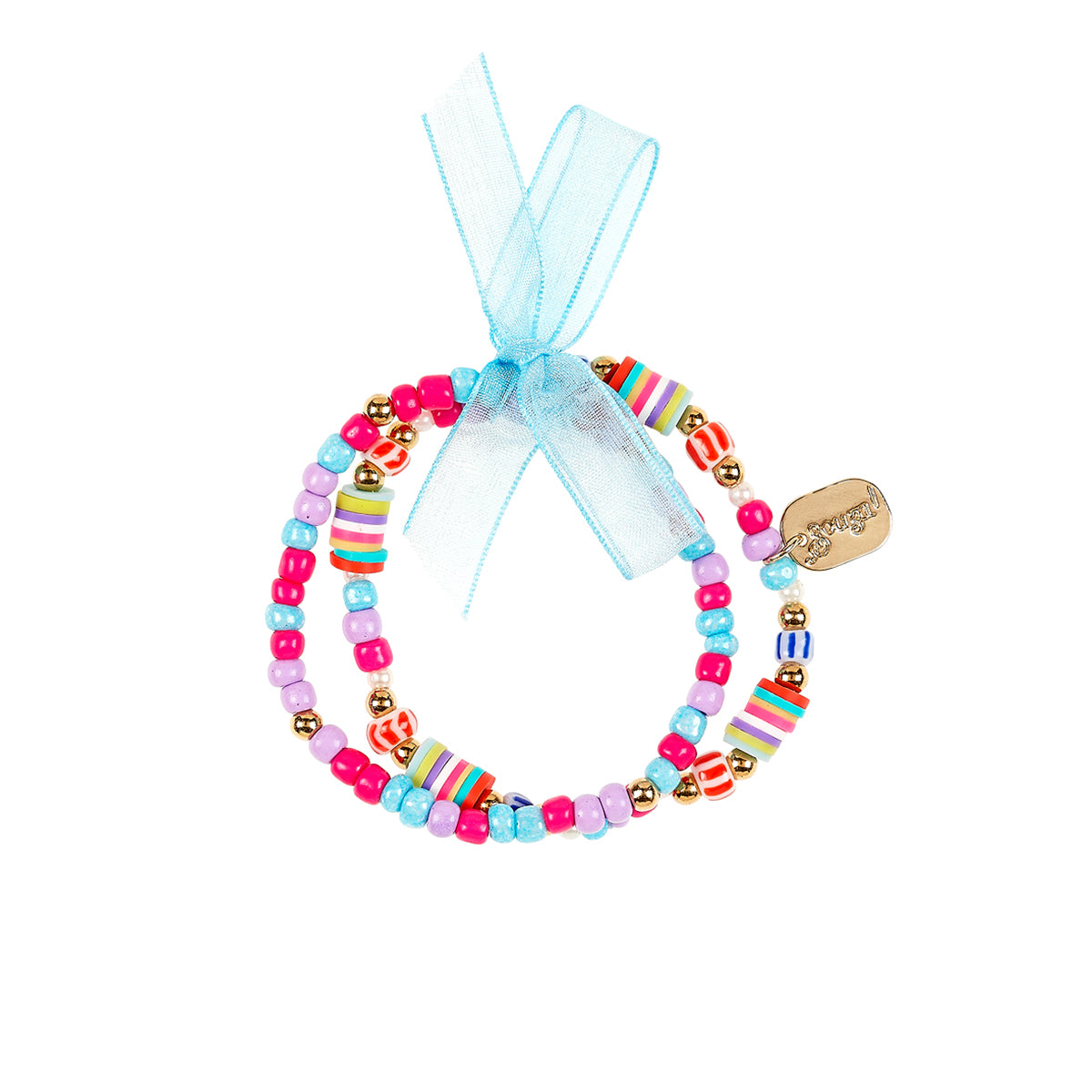 Armcandy voor jouw mini: armbandje Florina van Souza! Twee armbandjes in één in diverse kleuren, soorten kralen en een bedel. Elastisch en ca. 15 cm omtrek. VanZus