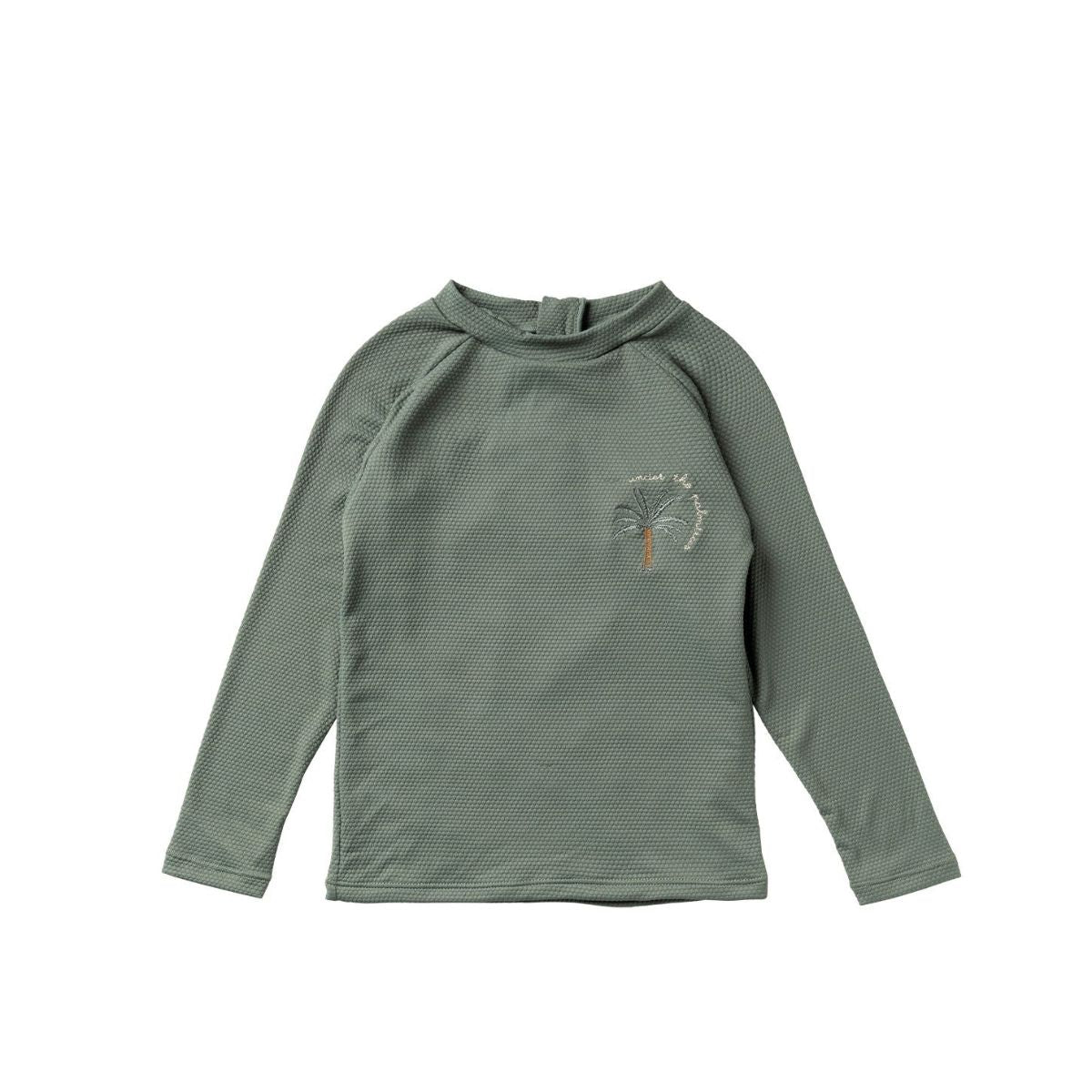 Het Salted Stories solid zwemshirt in bronze green biedt bescherming tegen de zon (UPF50+) terwijl je kindje lekker kan spelen in het water en in de zon. VanZus