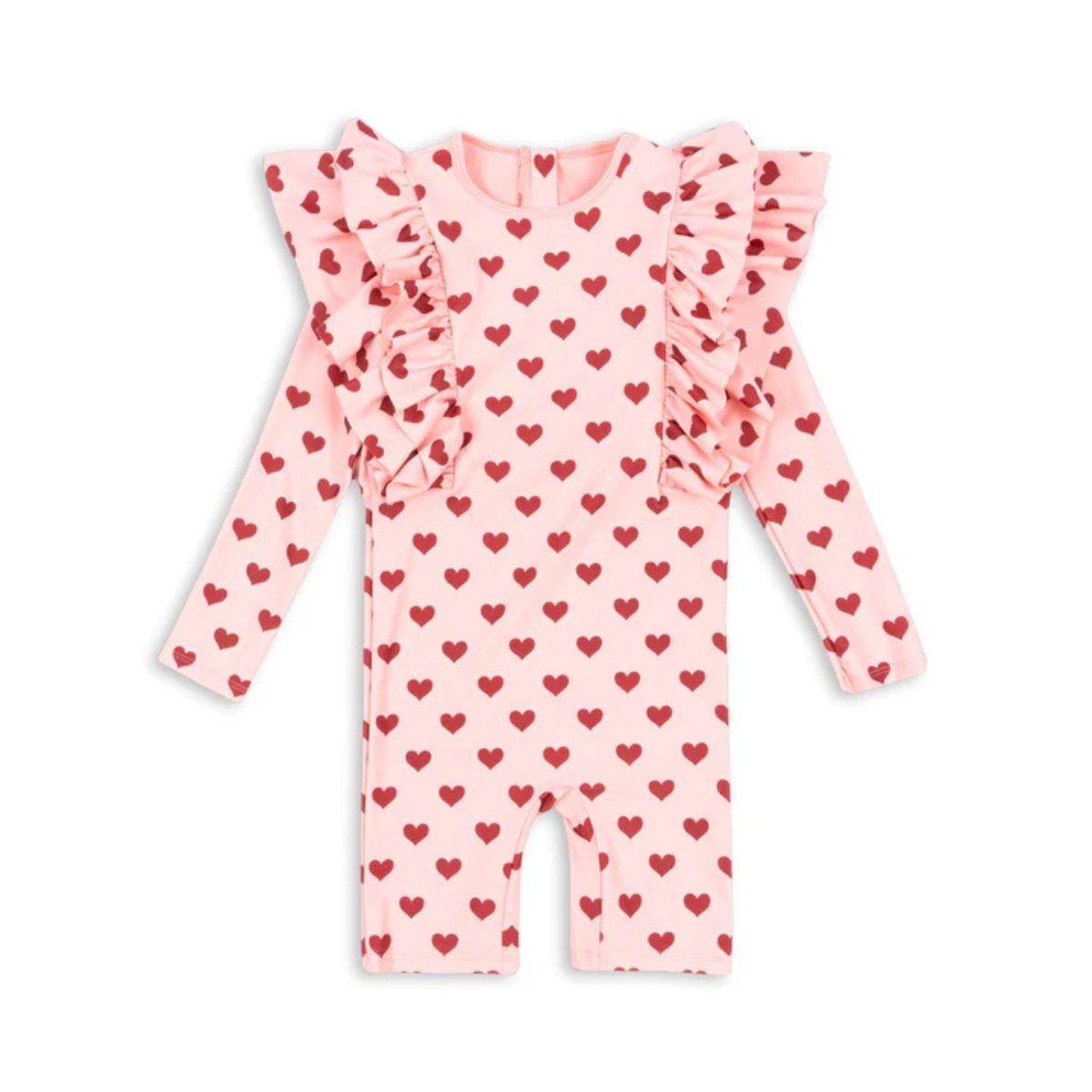 Met het Konges Slojd manuca frill zwempak in de variant amour pink is jouw kindje helemaal klaar voor de zomer! Met dit leuke zwempak kan je kindje lekker zwemmen en wordt hij/zij beschermd tegen de zon tot wel factor 50. VanZus
