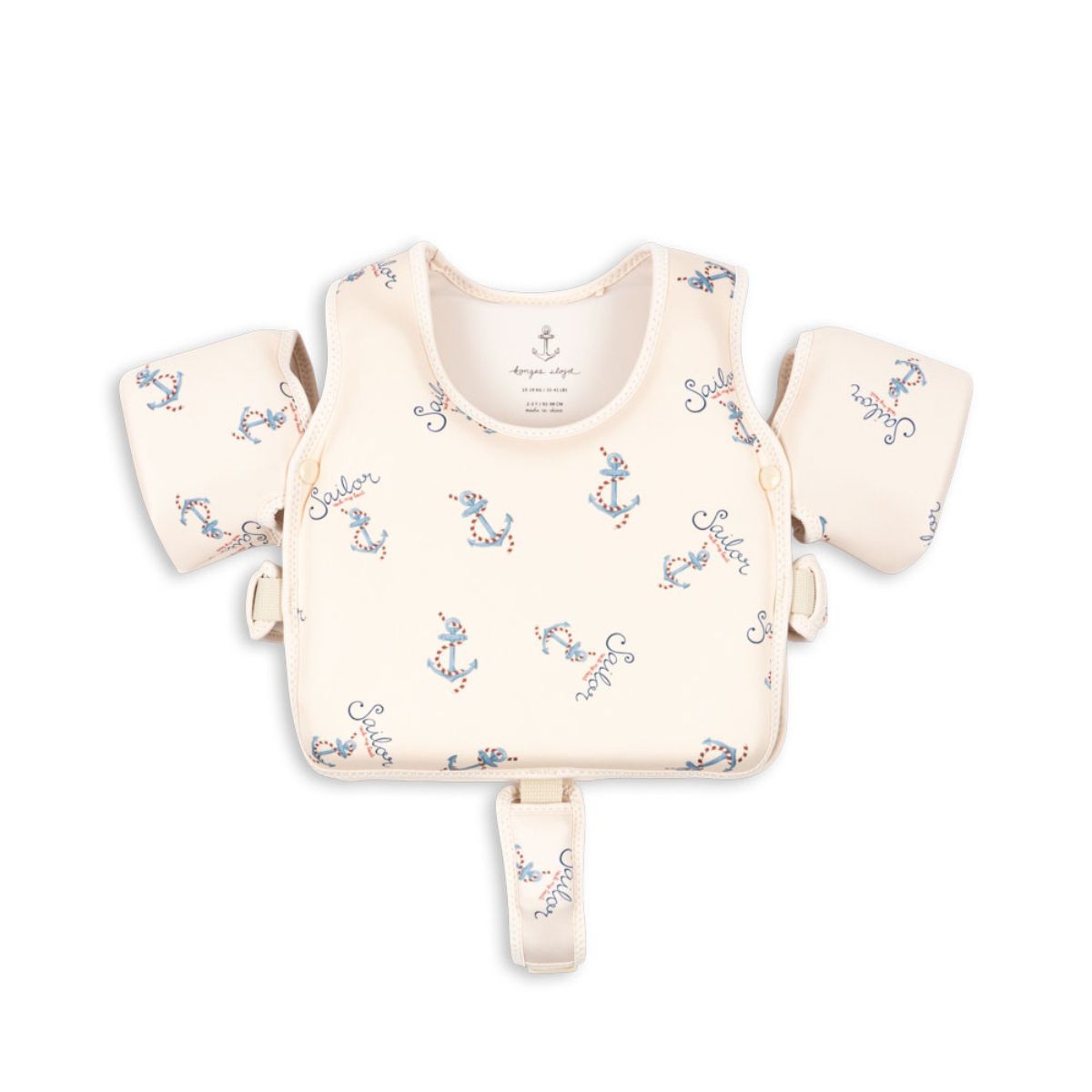 Het hollis zwemvest met bandjes in de variant rock my boat van het Deense merk Konges Slojd is een prachtig en veilig zwemvest voor kinderen van 1 tot 6 jaar. Dit zwemvestje in een mooie zandkleur en een leuke nautische print biedt optimale ondersteuning en comfort tijdens het zwemmen. VanZus