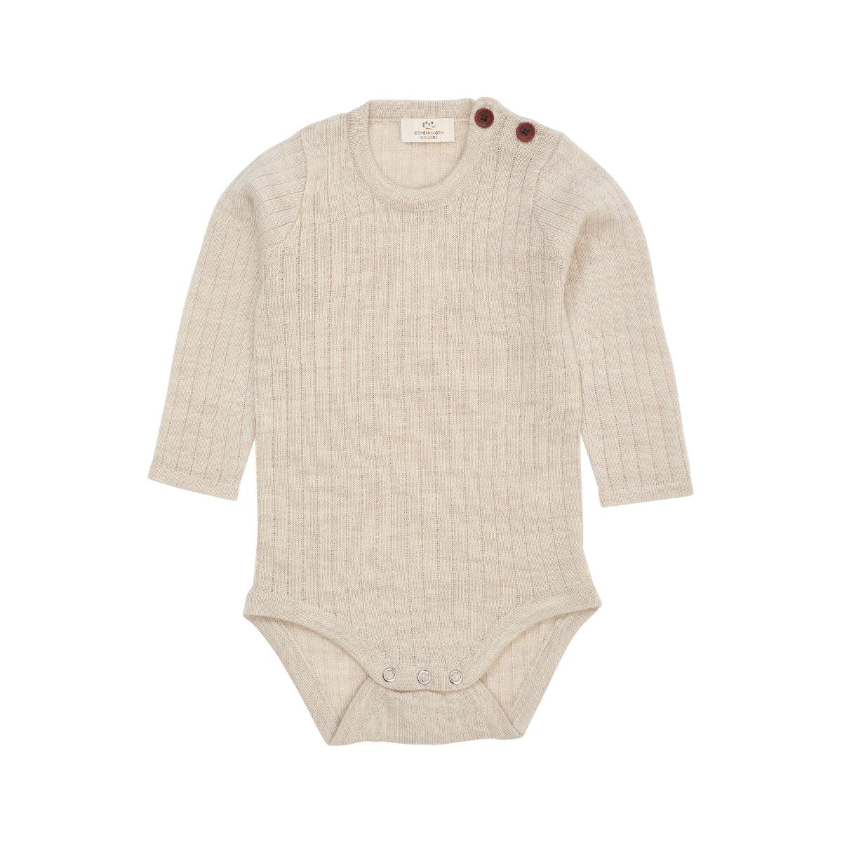 Het Copenhagen Colors merino rib rompertje pale cream melange voelt zacht aan en houdt goed warmte vast. Gemaakt van 100% Merinowol, dus ideaal voor de winter. VanZus