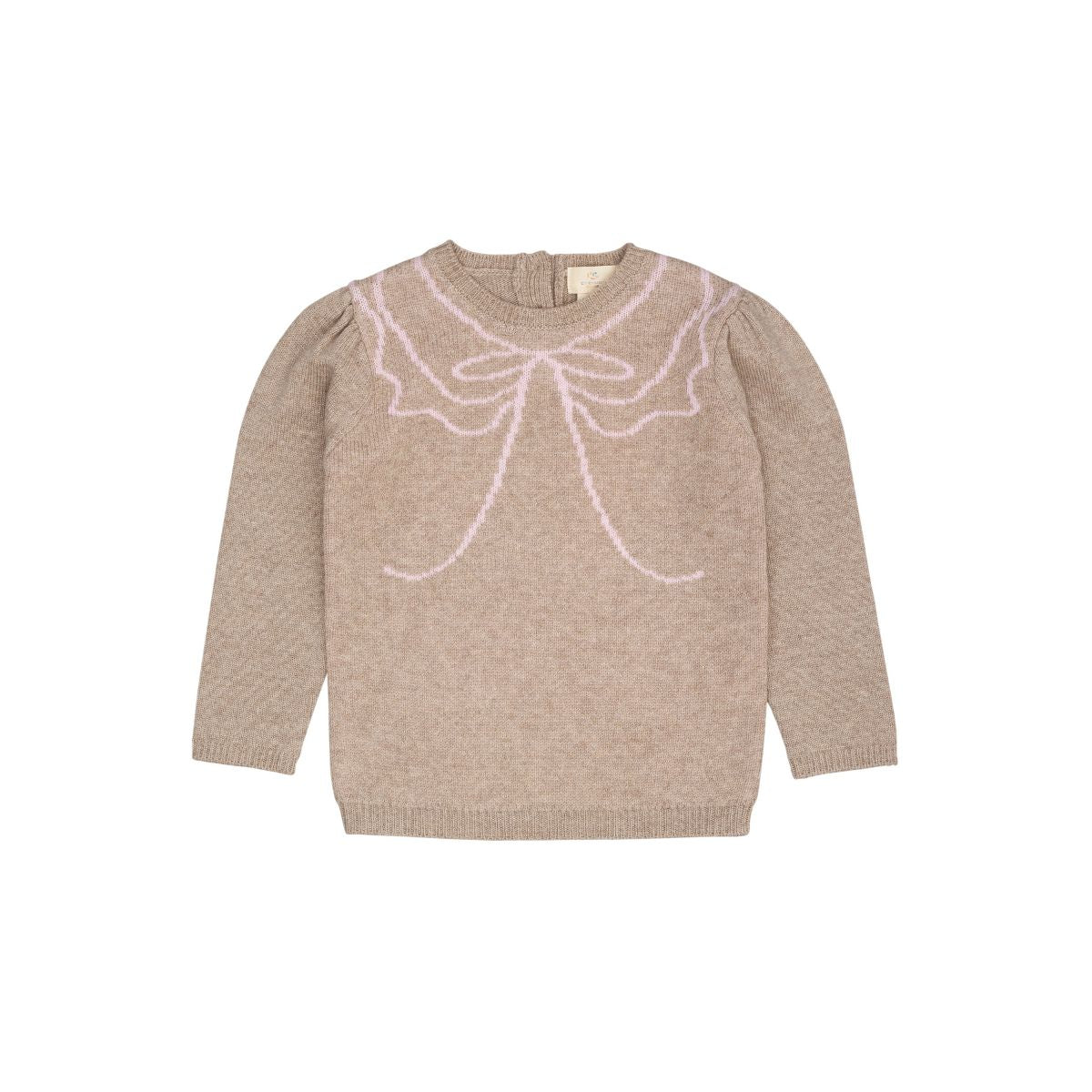 De Copenhagen Colors cashmere bow deco trui sand/bubblegum is een warme trui met een speels accent. De zachte beige kleur vormt een rustige basis, terwijl de roze strik op de borst de trui opvallend maakt. VanZus