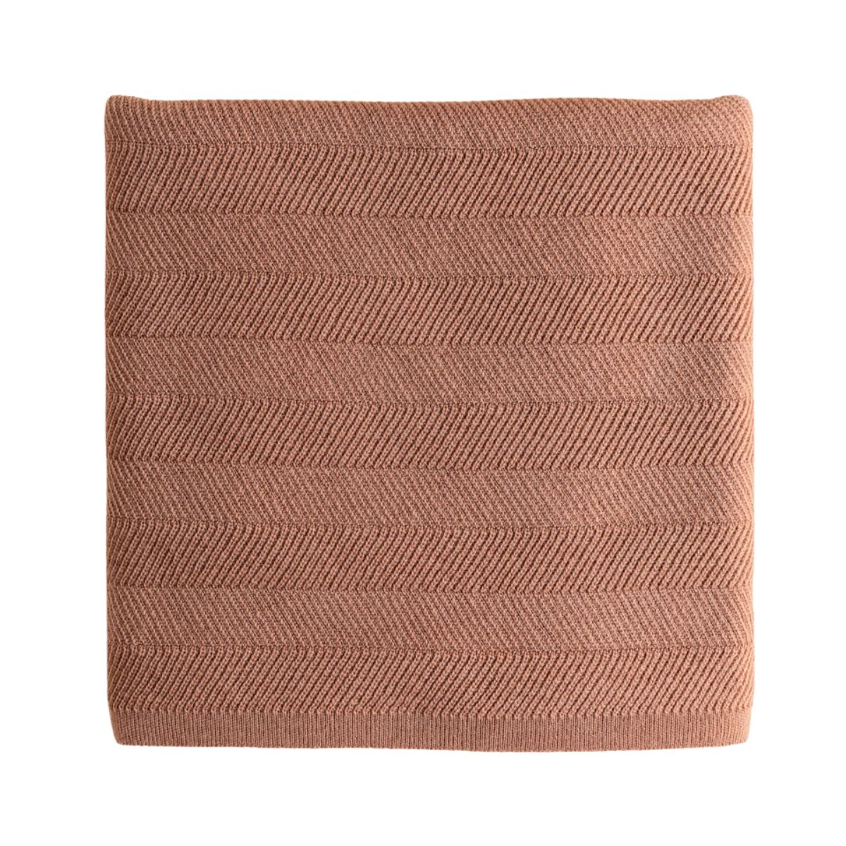 Deken freddie van Hvid, in terracotta, biedt warmte en comfort voor je baby met zacht merino lamswol. Ribgebreid, zacht, zwaar en warm. Met mooi stijlvol patroon. In diverse kleuren. VanZus