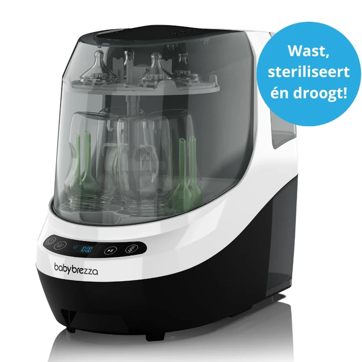 Ontdek de Baby Brezza bottle washer pro sterilisator, de ultieme oplossing voor het reinigen van babyflesjes. Deze flessenwasser wast, steriliseert en droogt elk onderdeel van de fles, inclusief de moeilijk bereikbare plekken, met behulp van 20 hogedrukstralen. VanZus