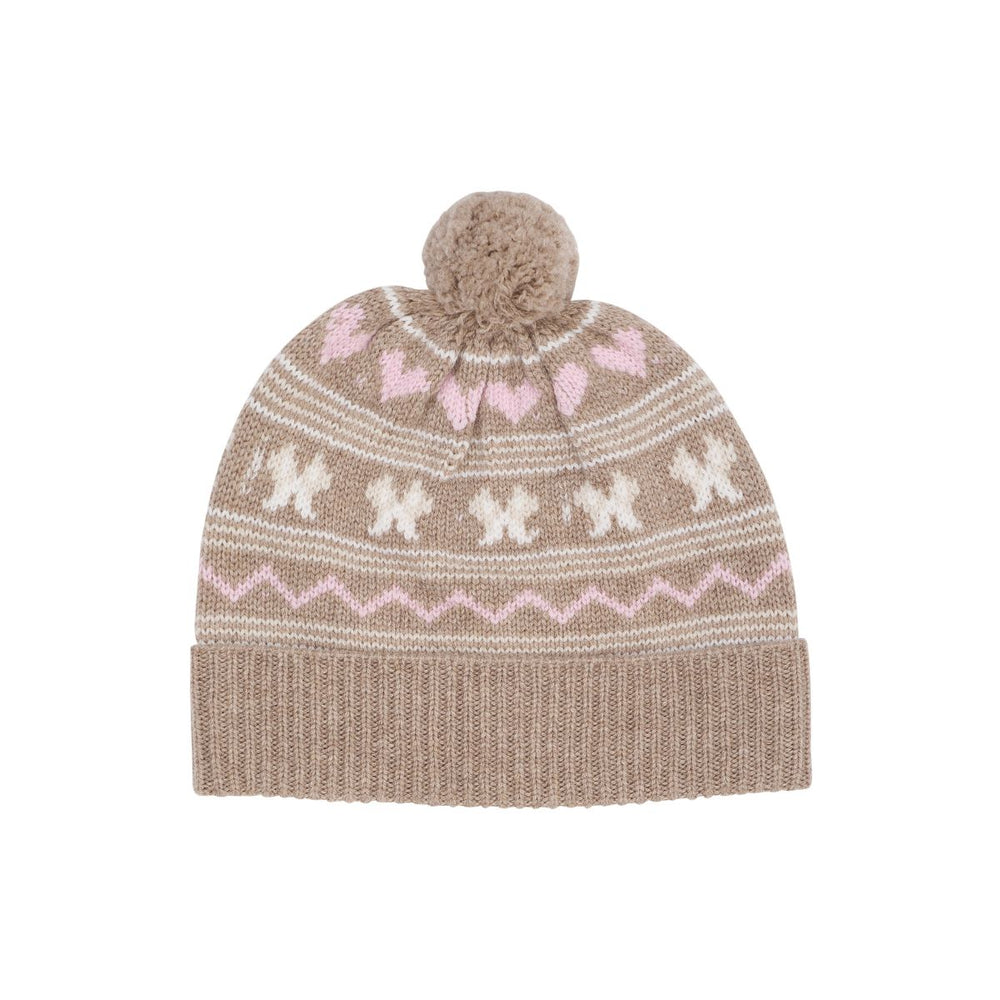 Met de Copenhagen Colors cashmere beanie muts sand blijft het hoofd van je kind goed warm. De beige basiskleur met roze en witte accenten geeft de muts een zachte uitstraling. VanZus
