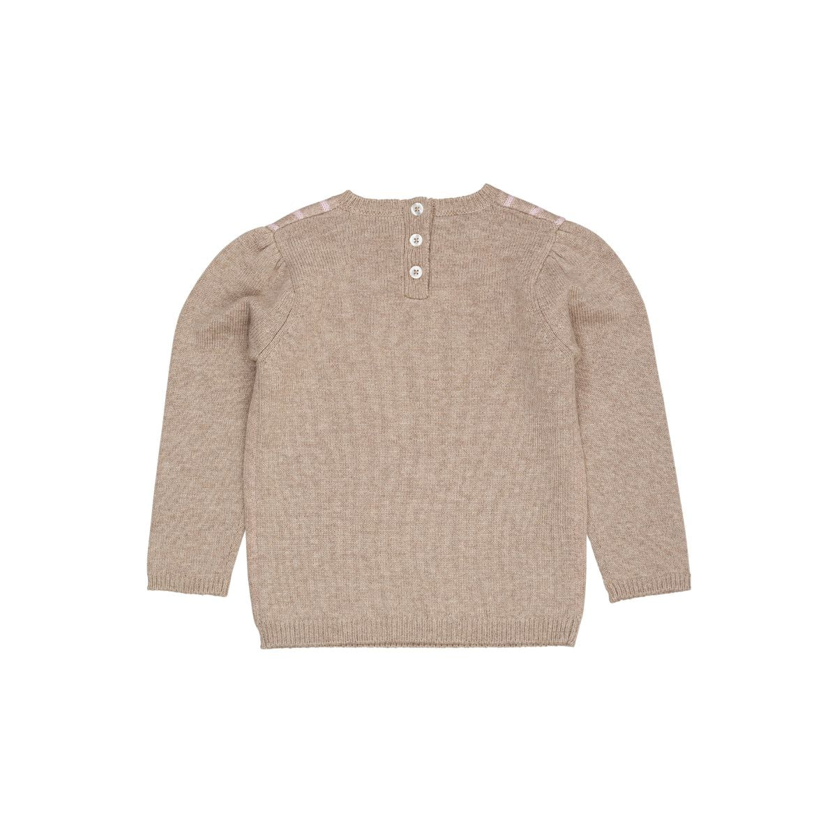 De Copenhagen Colors cashmere bow deco trui sand/bubblegum is een warme trui met een speels accent. De zachte beige kleur vormt een rustige basis, terwijl de roze strik op de borst de trui opvallend maakt. VanZus