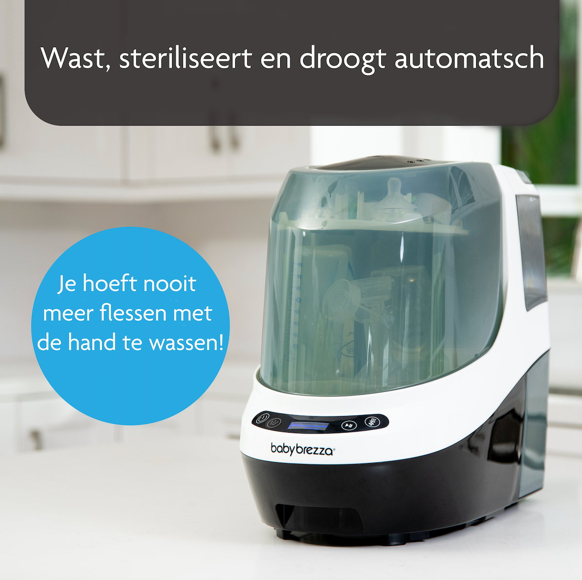 Ontdek de Baby Brezza bottle washer pro sterilisator, de ultieme oplossing voor het reinigen van babyflesjes. Deze flessenwasser wast, steriliseert en droogt elk onderdeel van de fles, inclusief de moeilijk bereikbare plekken, met behulp van 20 hogedrukstralen. VanZus