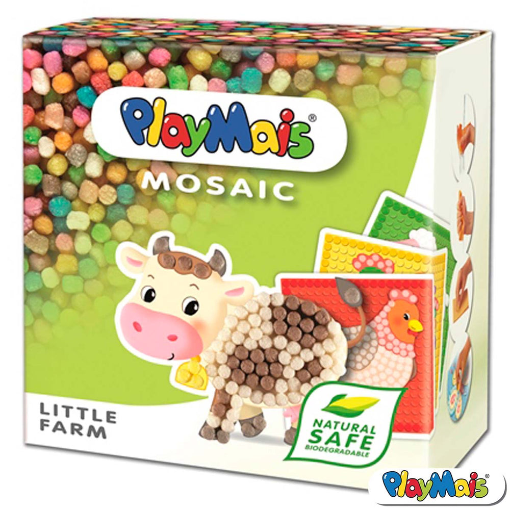Lekker knutselen met de mosaic little farm set van PlayMais. Inhoud: 6 gedrukte kaarten, 2300 PlayMais mosaic, een spons en een handige gebruiksaanwijzing. Natuurlijk, veilig en 100% biologisch afbreekbaar. VanZus