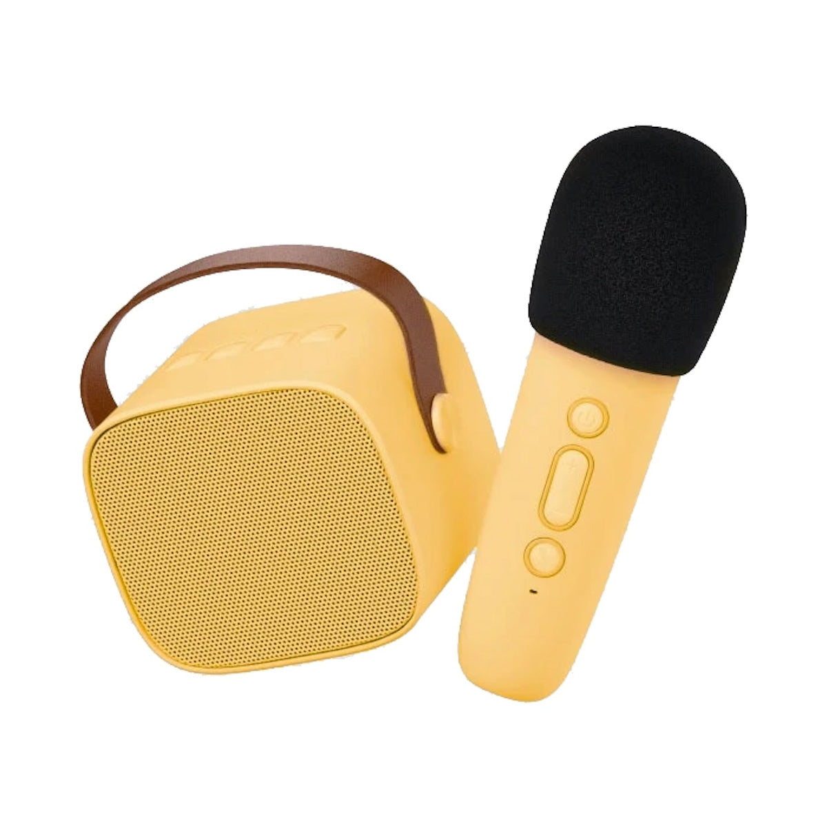 Het feest kan beginnen met deze mini karaokeset in yellow van Lalarma! Ben jij de beste zanger of zangeres? Misschien schuilt er wel een superster in je! De gele karaokeset bestaat uit een speaker en een microfoon die op Bluetooth werkt. Je kunt zowel de microfoon als de speaker ook losgebruiken. VanZus