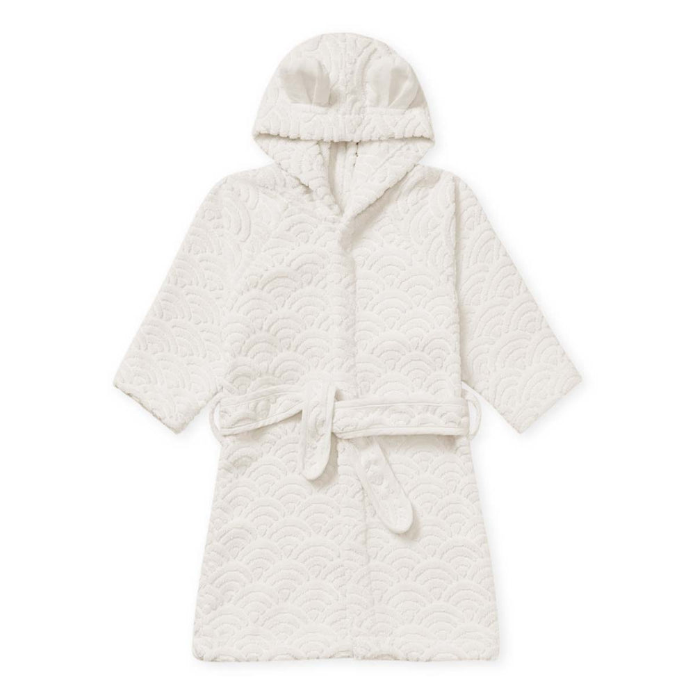 Een schattige, warme en zachte badjas van Cam Cam Copenhagen in de kleur off-white. Met capuchon met schattige oortjes en ceintuur. Gebruik hem thuis, bij het zwembad of op het strand. VanZus