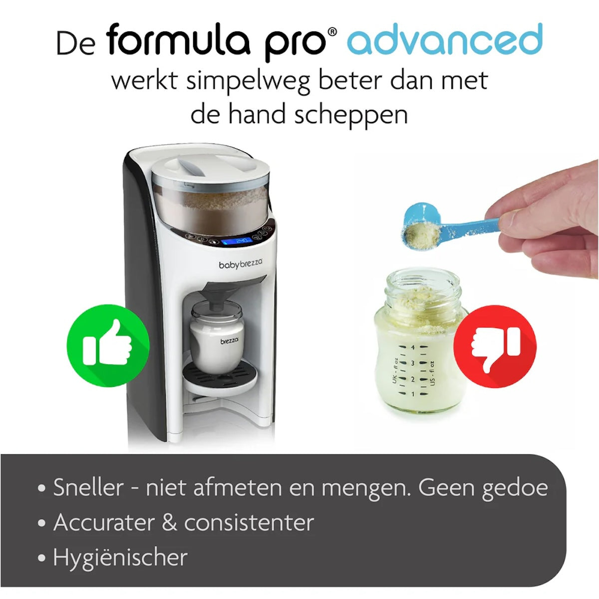 Je redder in nood heb je gevonden met de formula pro advanced flesvoedingmaker van Baby Brezza. Maak een flesje klaar op de juiste temperatuur met één druk op de knop! Het apparaat mengt, verwarmt en doseert melkpoeder automatisch met slechts één druk op de knop tot de juiste dikte en temperatuur. VanZus