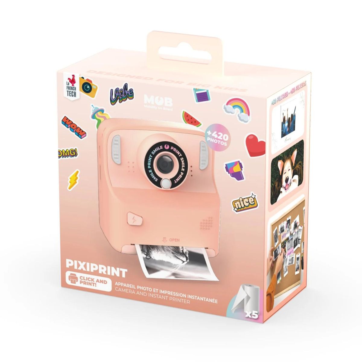 Leg herinneringen vast en druk ze direct af met de MOB pixiprint click & print camera in pink. Een compacte camera met ingebouwde printer en touchscreen. Ideaal voor feesten en vakanties. Een tof cadeau. VanZus