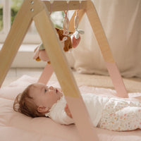 De Little Dutch babygym uit de fairy garden-collectie is kleurrijk en prikkelt de nieuwsgierigheid van je baby met schattige elfjes, rammelaars en knispergeluiden. Perfect als kraamcadeau! VanZus