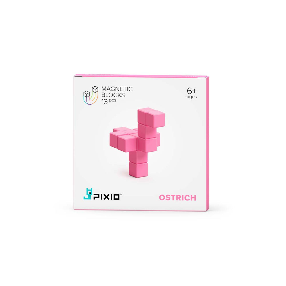 Met de PIXIO Ostrich Pink set kun je je creativiteit helemaal kwijt. Met deze magnetische blokken maak je de leukste 3D pixel kunstwerken. Met deze set maak je een roze struisvogel. VanZus.