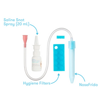 Frida Baby NoseFrida aspirator 3 in 1 set kan je slijm uit het verstopte neusje van jouw baby of kleintje zuigen. De set bevat ook 24 hygiënische filters voor de neuszuiger en een extra tool: een 3-IN-1-grijper. VanZus.