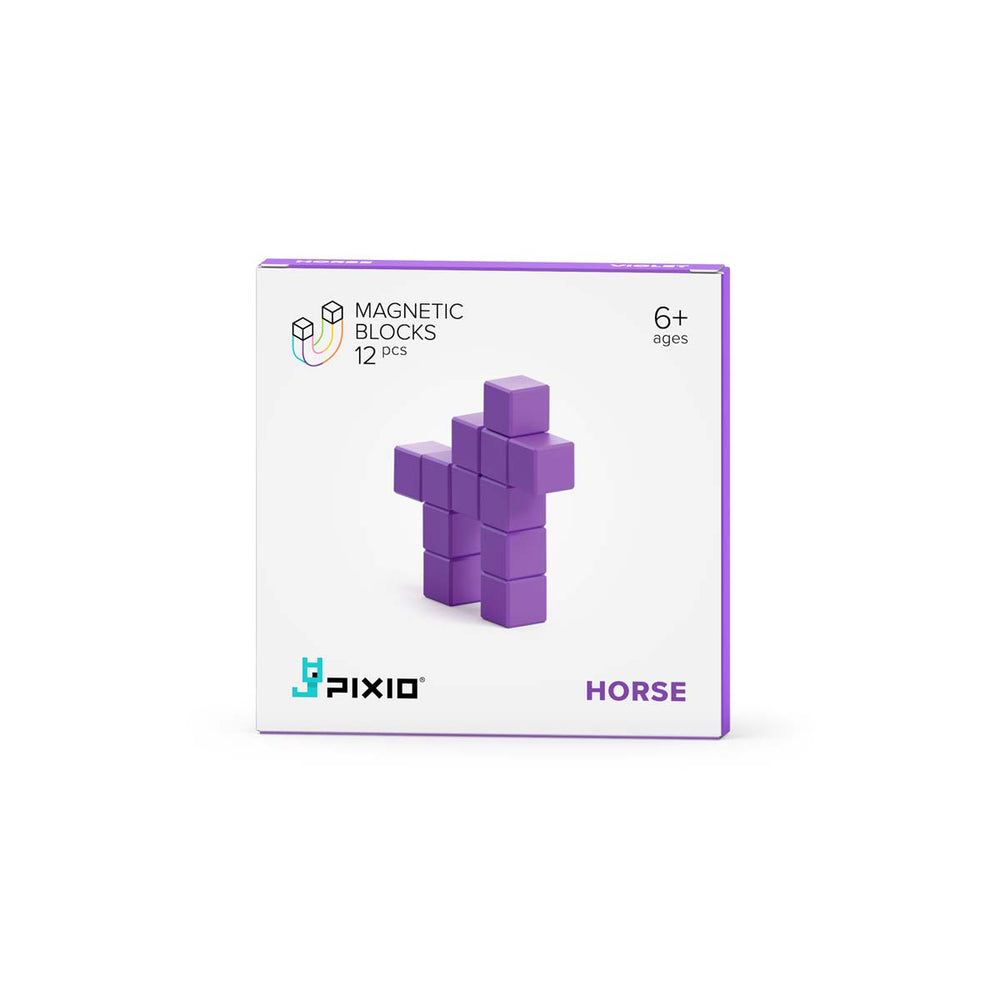 Met de PIXIO Horse Violet set kun je je creativiteit helemaal kwijt. Met deze magnetische blokken maak je de leukste 3D pixel kunstwerken. Met deze set maak je een paars paardje. VanZus.