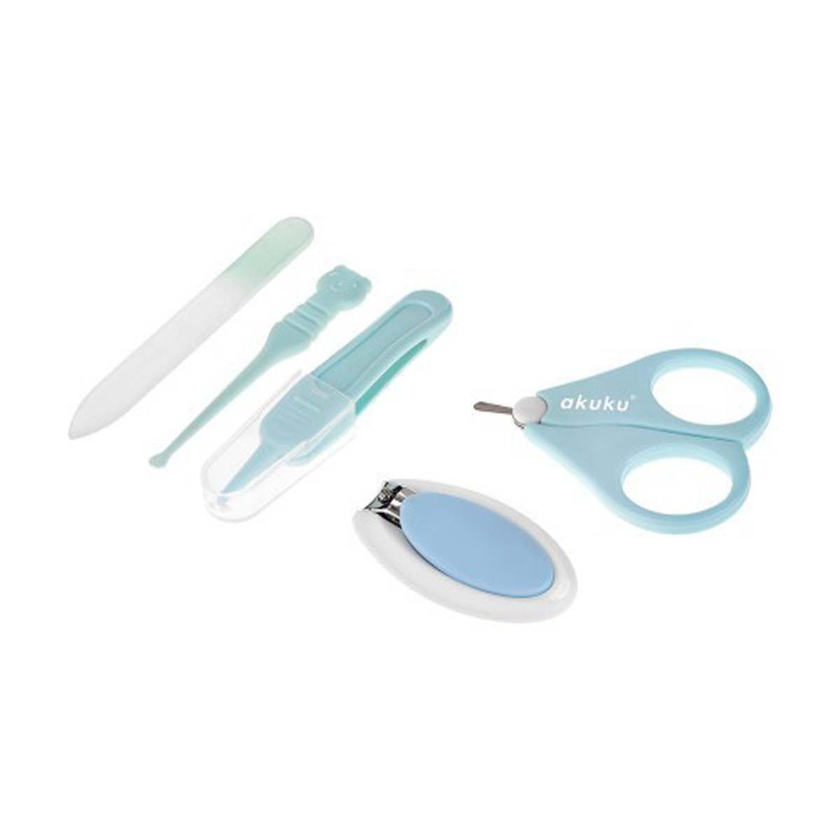 De Akaku baby nagelsetje blue is een set met o.a. een nagelschaar en een ergonomische nagelknipper met brede handgreep, die goed in de hand ligt met een kleine knipkop, die hem geschikt maakt voor kleine nageltjes. VanZus.