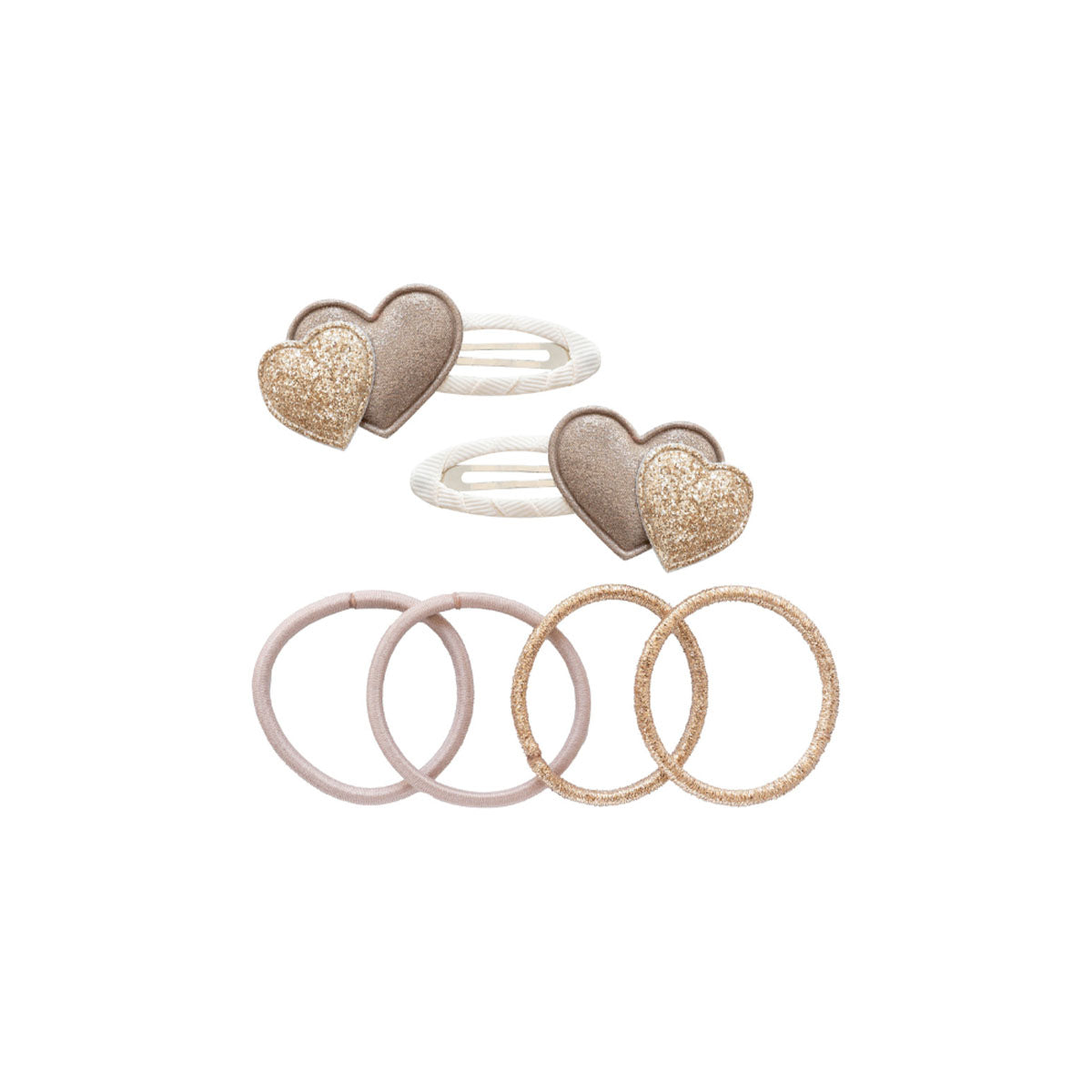 Fleur het haar van je lieveling op met deze te schattige double heart speldjes en elastiekjes set in de kleur salted caramel van het merk Billy Loves Audrey. Deze leuke haarset, voorzien van schattige hartjes, is een echte eyecatcher. VanZus