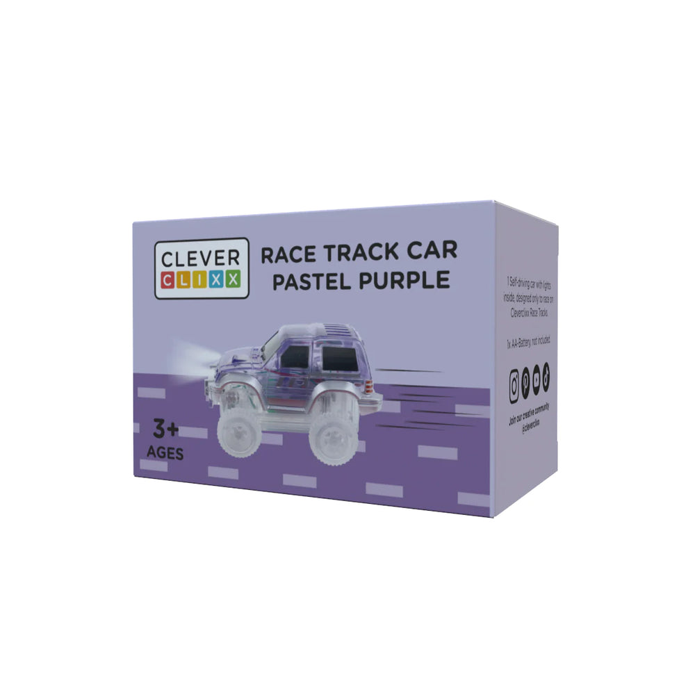 De Cleverclixx race track car raceauto paars is de perfecte toevoeging voor iedereen met de Cleverclixx intense racebaan. Niets leuker dan over de racebaan heen racen met een toffe auto. VanZus.