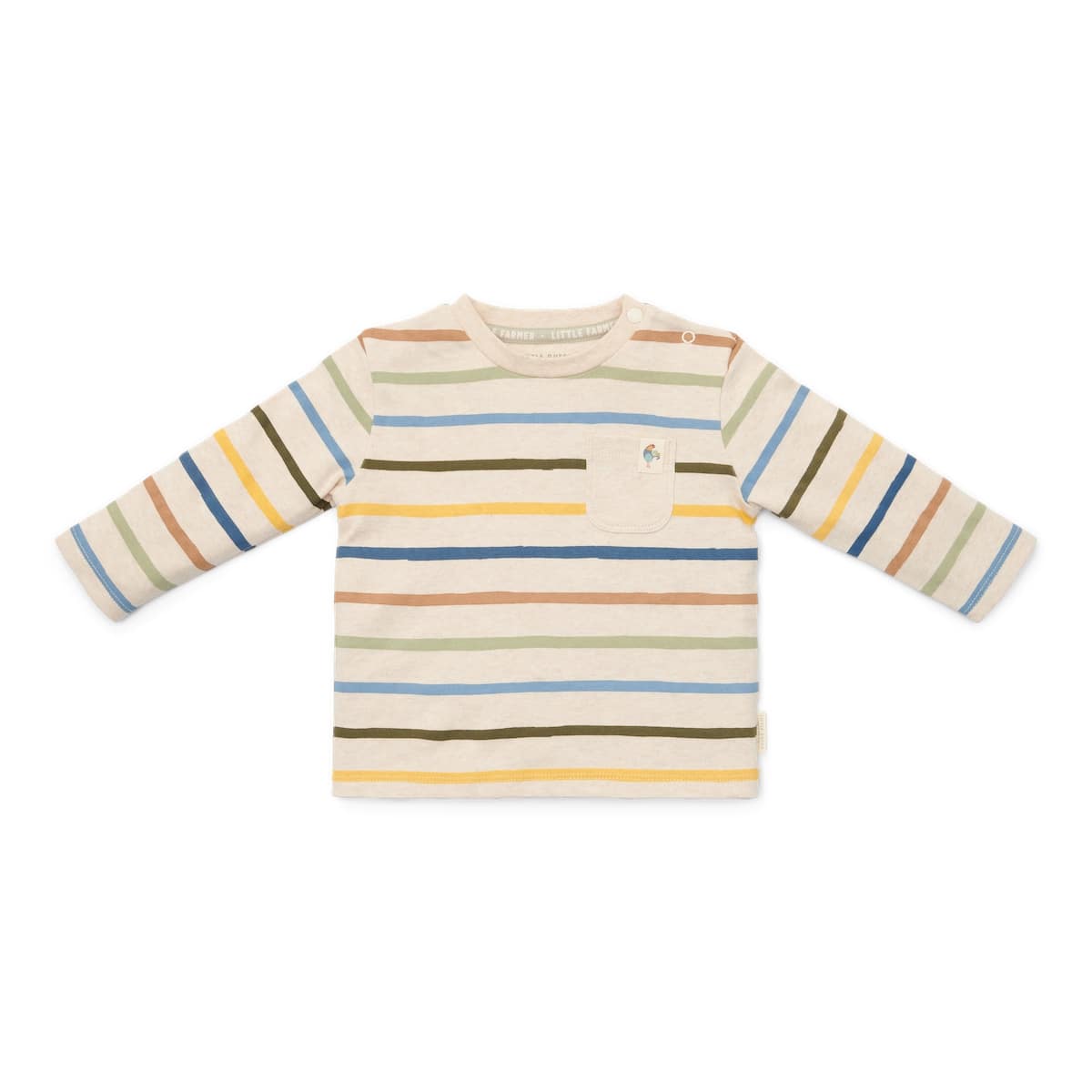 Ga lekker op avontuur in het gestreepte t-shirt met lange mouw in de variant stripe van Little Dutch. De vrolijke kleuren en strepen van deze longsleeve maken het een heerlijk draagbaar shirt. VGemaakt van zacht off-white biologisch katoen, met strepen in aardetinten. Het borstzakje voegt een speels detail toe.  VanZus