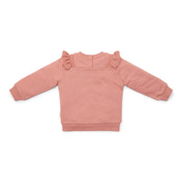 Deze schattige sweater in warm pink van Little Dutch is een heerlijk zacht voor je kleine meisje! Gemaakt van biologisch katoen met extra zachtheid aan de binnenkant. De ruches met geborduurde bloemetjes langs beide zijden van de trui en een bloemborduursel op één van de mouwen voegt een leuk detail toe.  VanZus