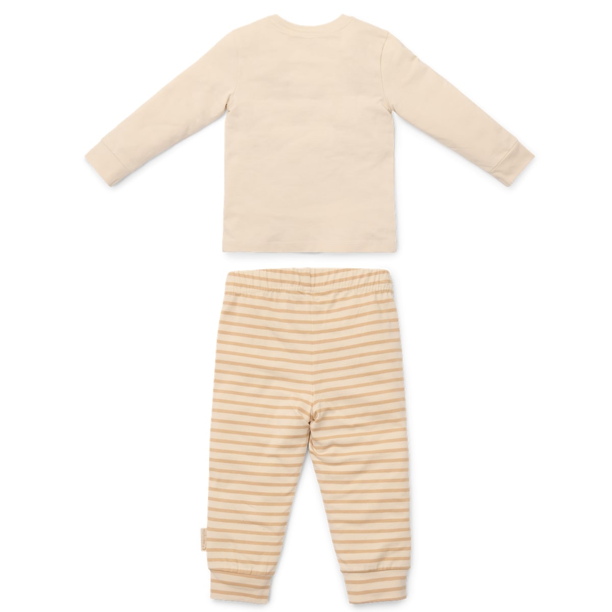 Ga naar dromenland en droom de mooiste dromen in deze tweedelige pyjama natural stripe van Little Dutch.  De pyjama bestaat uit een pyjamabroek en een pyjamashirt. De broek is gestreept en het shirt in een neutrale kleur heeft een hele schattige print met een gans, maan en sterretjes. VanZus