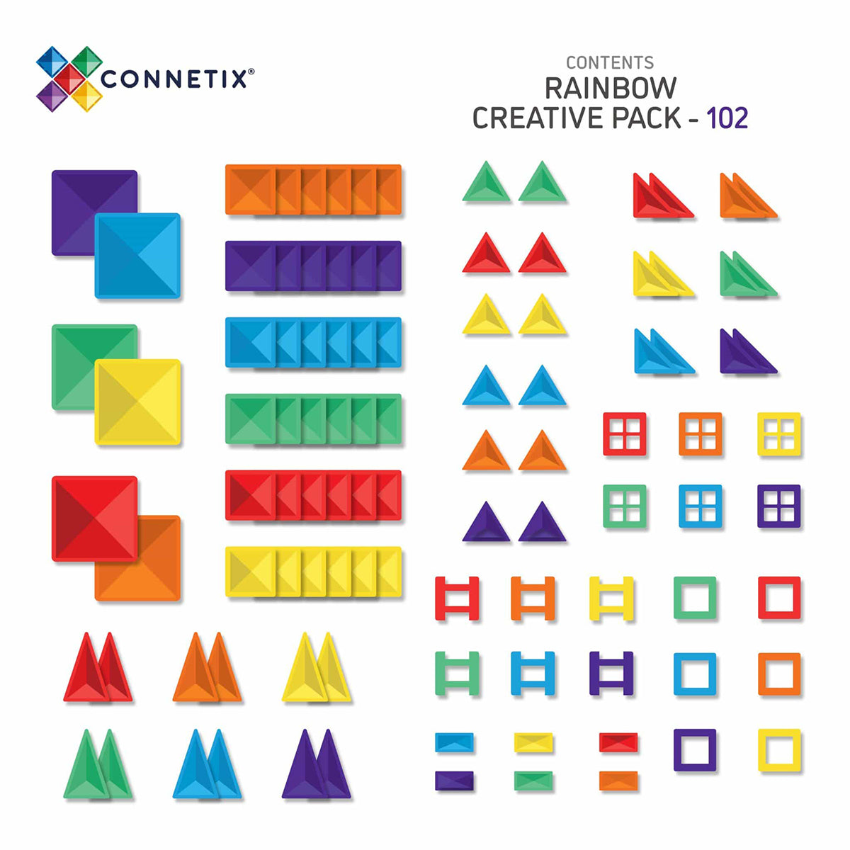 Laat je fantasie de vrije loop gaan met deze fantastische Connetix rainbow creative pack 102 stuks. Deze set met bouwelementen in vrolijke kleuren is ideaal om de mooiste bouwwerken mee te maken. Imposante kastelen, hoge prinsessentorens en magische paleizen. Alles kan! VanZus