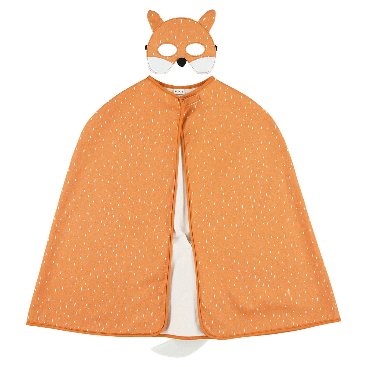 Laat je fantasie de vrije loop met de Trixie Mr. Fox cape en masker! Deze betoverende verkleedset transformeert jou in een stoere vos, compleet met een speels staartje aan de achterkant van de cape. VanZus.