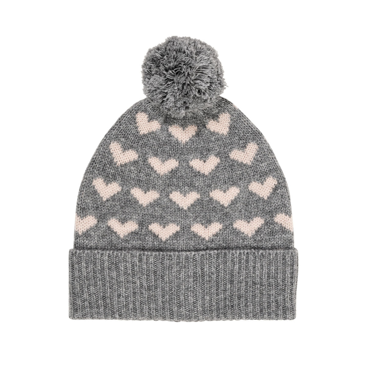 Een warm koppie en warme oortjes én er ook nog stylish uitzien? Dat komt helemaal goed met deze kasjmier beanie muts hearts & pompom in de kleur grey melange/taupe van het merk Copenhagen Colors. VanZus