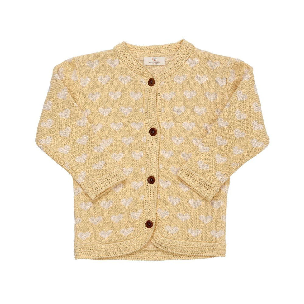 Copenhagen Colors pointelle knitted cardigan hearts pale yellow/cream