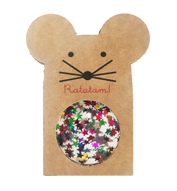 De glitter mouse bouncy starry stuiterbal van het Franse merk Ratatam biedt veel stuiter speelplezier alleen of samen met vriendjes. Met mooie opvallende gekleurde glitters. Afmeting 4,3 cm. VanZus