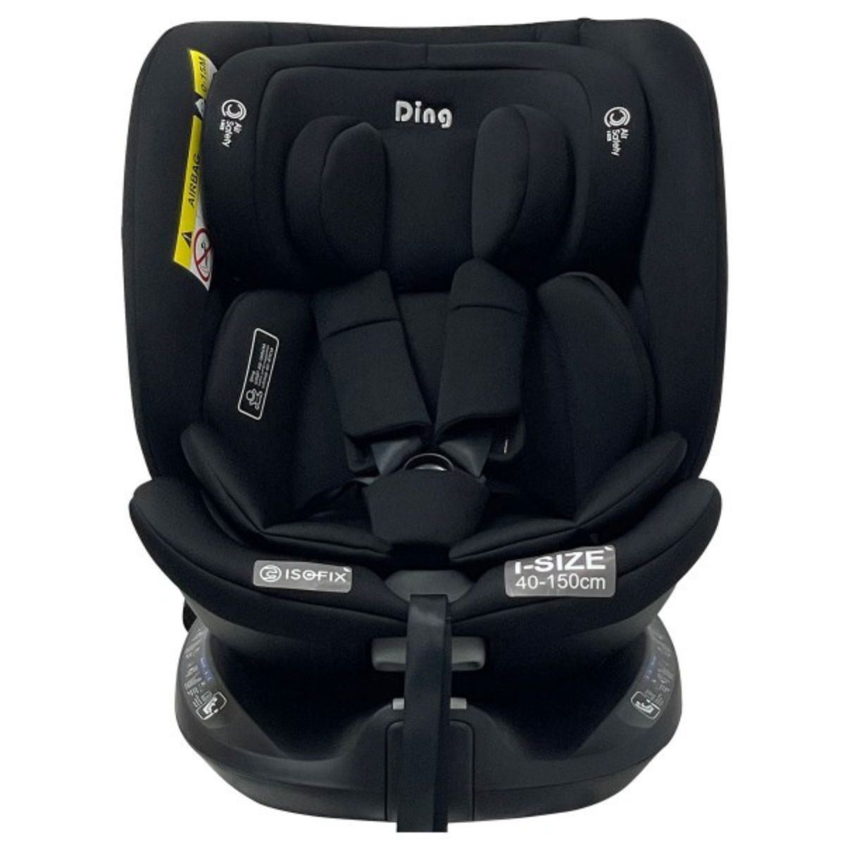 De mae i-size autostoel in black van Ding biedt comfort en gemak met draaibare Isofix-connectoren en top-tether. Geschikt voor kinderen van 40 tot 150 cm, met 12 posities voor de hoofdsteun en wasbare bekleding. VanZus